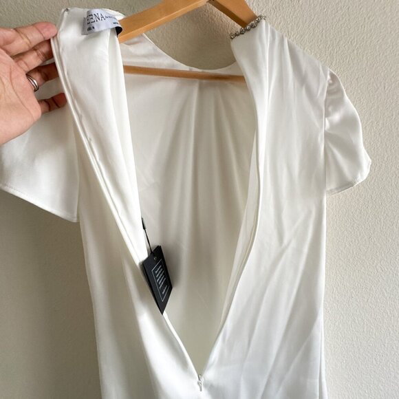 Ieena for Mac Duggal  White Rhinestone Embellished Neckline Shift Dress Size 4 - Picture 9 of 14